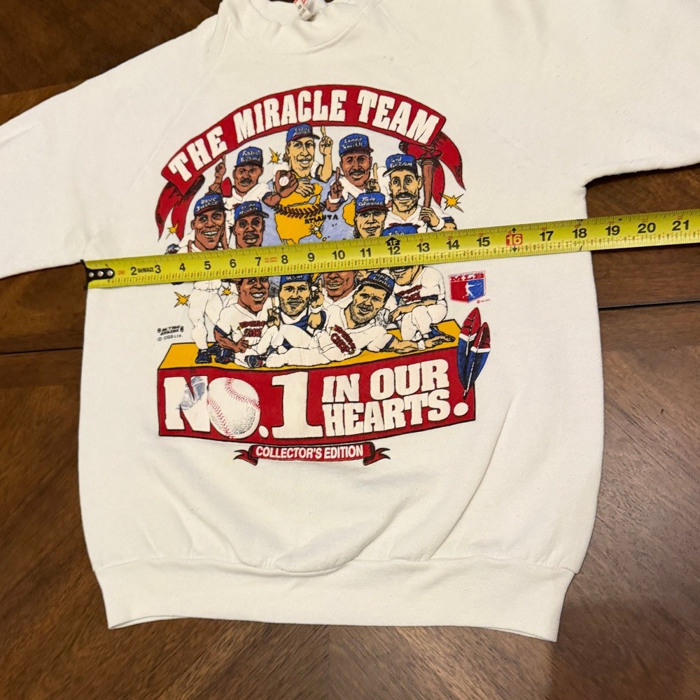 Vintage 90s Atlanta Braves Miracle Team Sweatshirt Fruit of the Loom White M - Picture 6 of 6